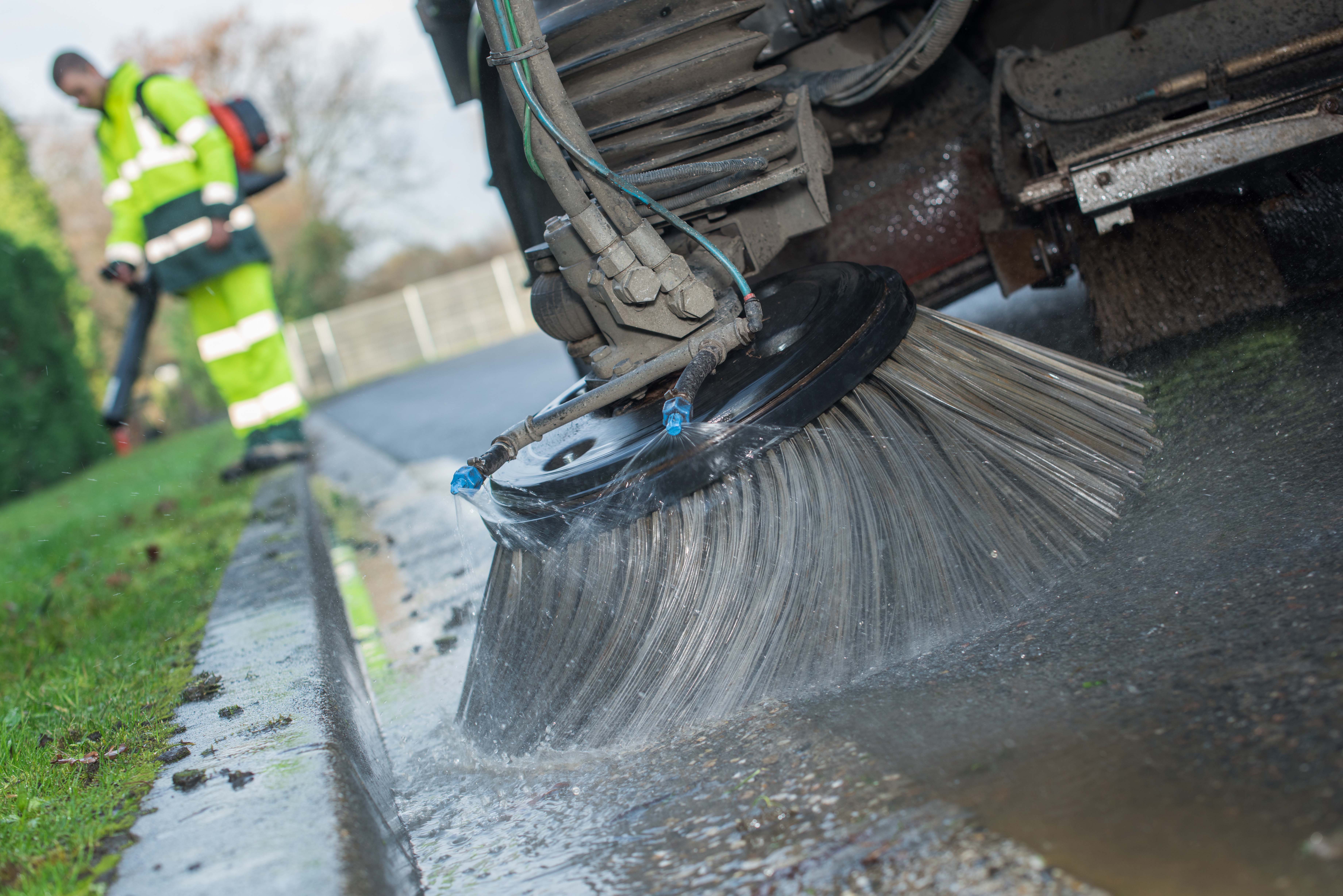 Close up of a sweeper truck